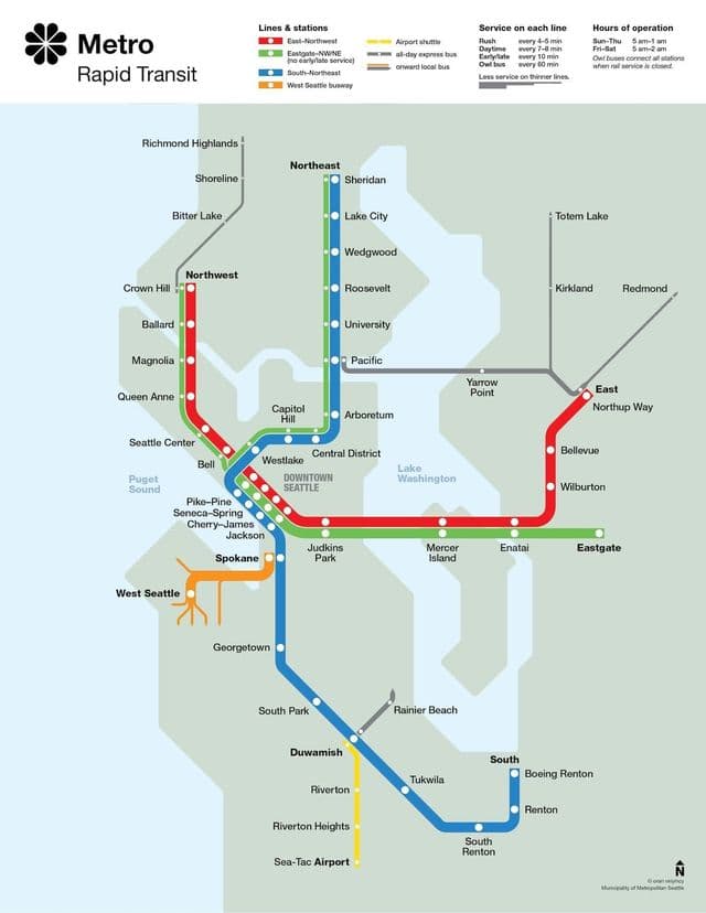 Mapa de las estaciones de metro de Seattle
