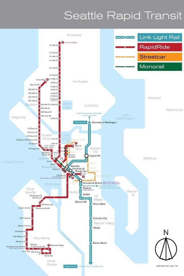 Mapa de las estaciones de tren de Seattle