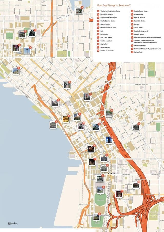 Mapa de los recorridos a pie de Seattle
