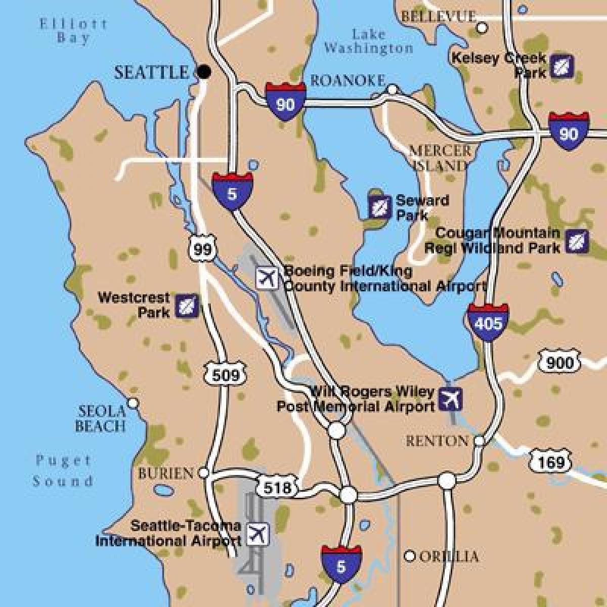 Mapa de los aeropuertos de Seattle