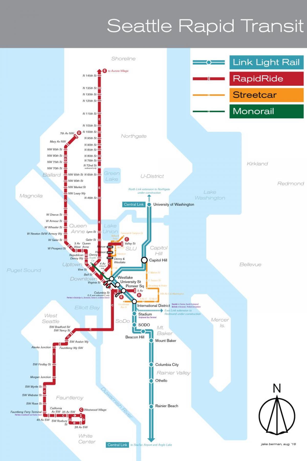Mapa de las estaciones de tren de Seattle