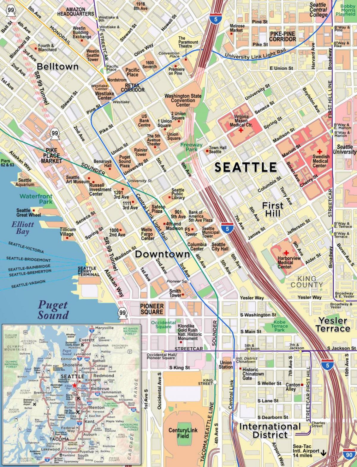 Mapa del centro de Seattle