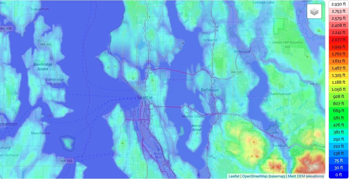 Mapa de elevación de Seattle