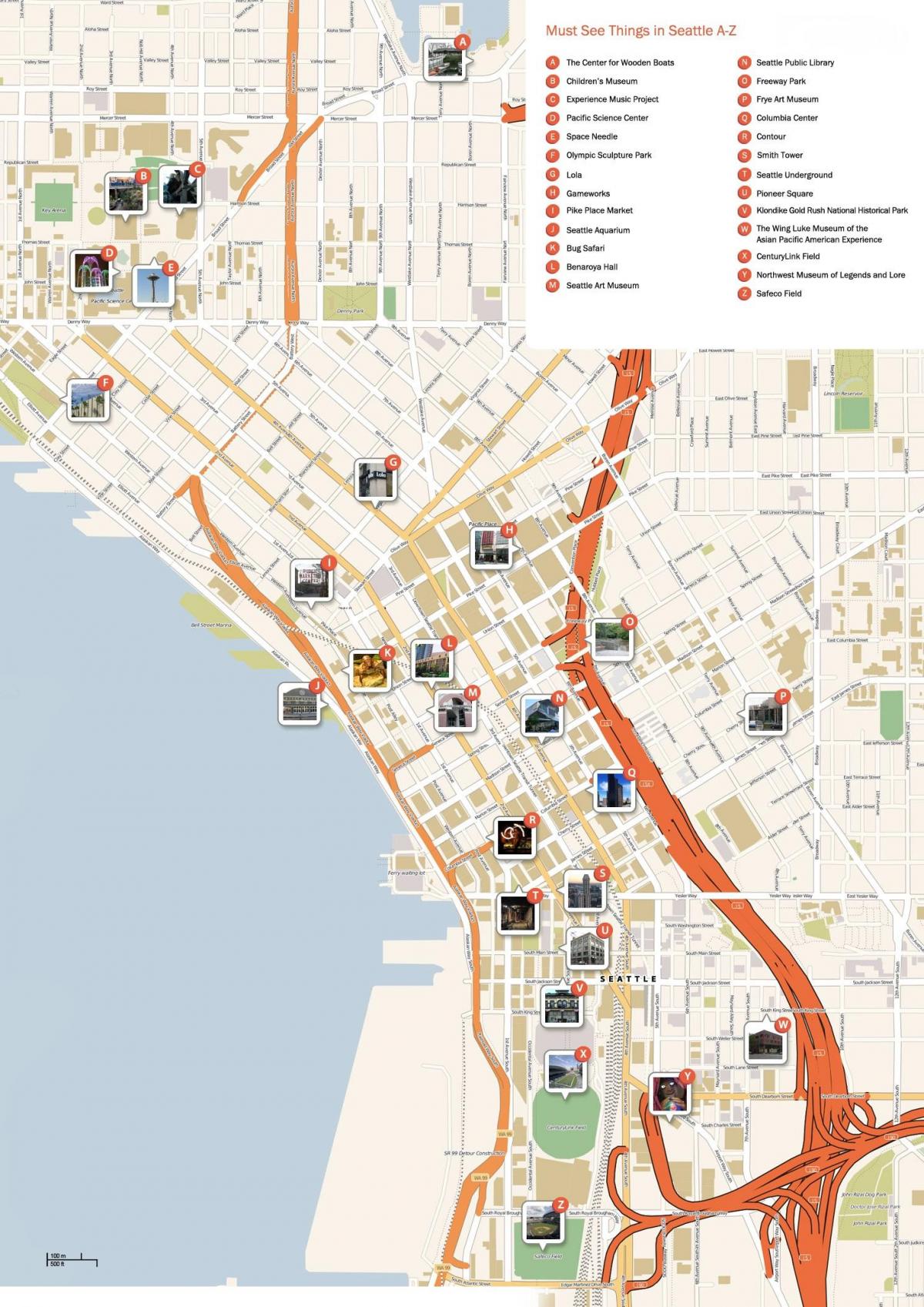 Mapa de los recorridos a pie de Seattle