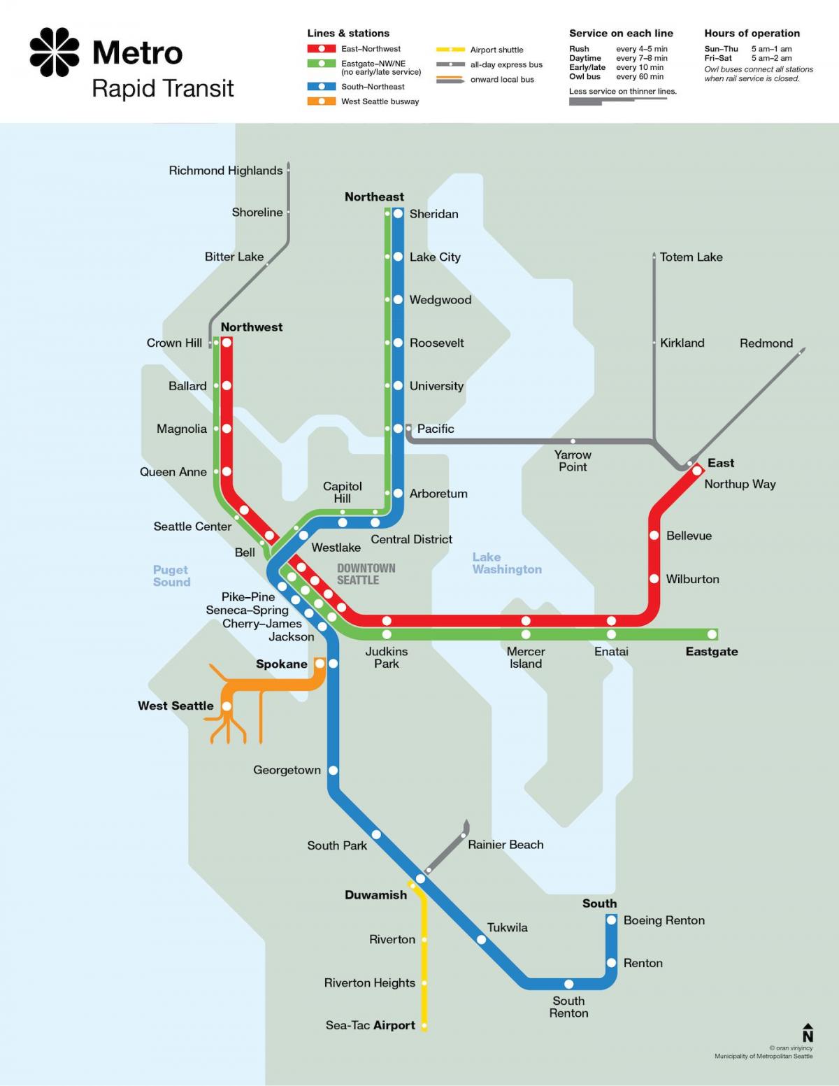 Mapa de las estaciones de metro de Seattle