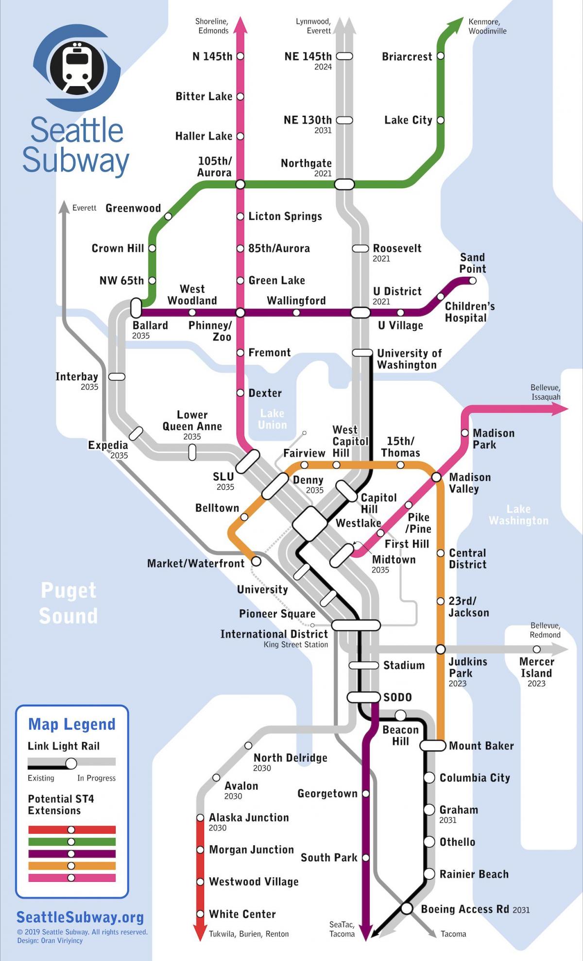 Mapa de las estaciones de metro de Seattle